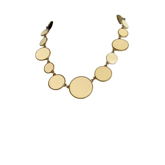 Cream Disc Statement Gold Tone Necklace - Picture 4 of 6